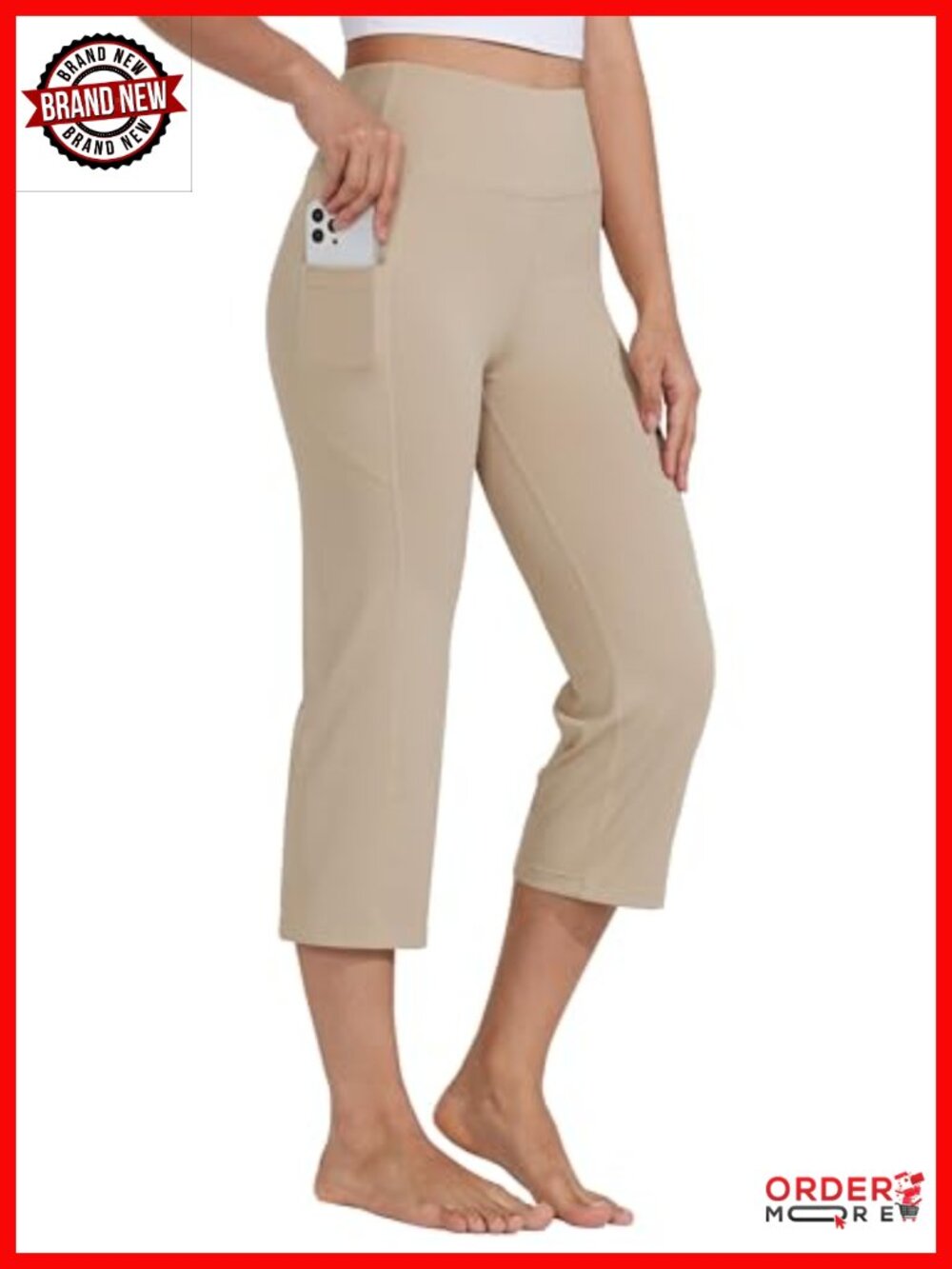 Yoga Capris High Waist Straight Leggings with 4 Pockets Athletic Workout